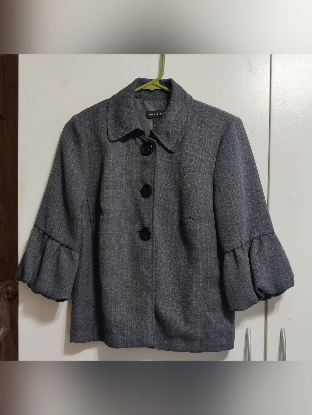 Ingredients Gray Textured Coat Puff Sleeve